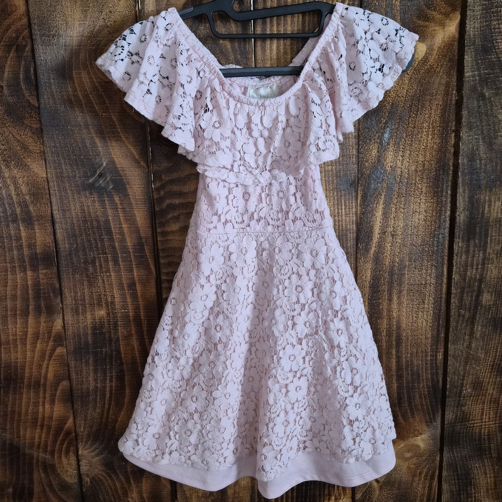 btween Girls Pink Lace Dress Flutter Sleeve Size 7 Party